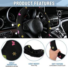 img 2 attached to 🌸 Cute Flower Steering Wheel Cover with 4-Piece Butterfly Car Air Vent Clips – Fun Car Decorations for Girls