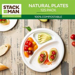 img 3 attached to 🍽️ Stack Man 10 Inch Heavy-Duty Plates [125-Pack]: 100% Compostable, 3 Compartment Eco-Friendly Disposable White Bagasse Plates Made from Natural Sugarcane Fibers - Biodegradable Paper Plates