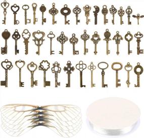img 4 attached to 40 Flying Keys Charms With Dragonfly Wings, Vintage Skeleton Key DIY Set, And Elastic Crystal String For Perfect Wedding And Party Decorations