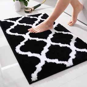 img 4 attached to Plush And Absorbent Microfiber Bath Rug - Non-Slip Shaggy Mat For Bathroom, Tub, And Shower - Machine Washable Black Bath Mat, 16X24 - Luxurious Bathroom Carpet By OLANLY