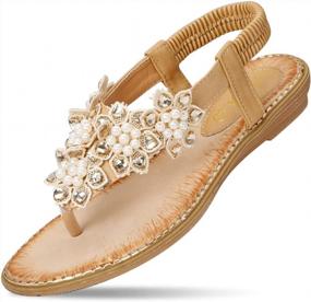 img 4 attached to Boho Chic Women'S Flat Sandals With Rhinestone Embellishments For Summer Beach, Walking And Casual Wear