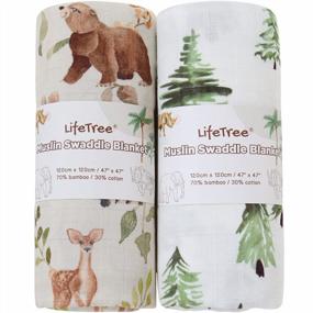 img 4 attached to LifeTree Muslin Swaddle Blankets Neutral, Woodland Baby Swaddling Wrap Nursery Receiving Blanket For Boys & Girls Unisex, Soft Bamboo Cotton, Large 47 X 47 Inches