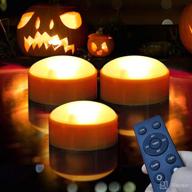 set of 3 battery operated outdoor led halloween pumpkin lights 🎃 with remote/timer - flameless flickering candles for home party holiday decoration, orange логотип