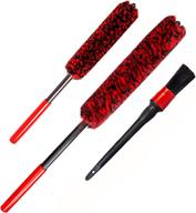 🚗 3pcs car rim and tire brush set, 2x synthetic brush metal-free car cleaning brush, tire brush, 1x car detailing brush, ideal for deep cleaning grimy tires, rims, exhaust ports, nuts. логотип