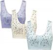 comfortable plus size sleep bras - 3 pack of soft cotton wireless bras with snap front and removable pads logo