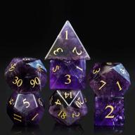 7pcs amethyst gemstone crystal dnd dice set for dungeons and dragons, mtg table games - handmade stone d&d dice by udixi логотип