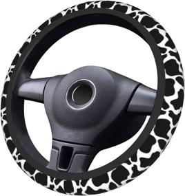 img 3 attached to 🐄 DOHOOC Cow Print Steering Wheel Cover: Stylish Car Accessory with Universal Fit, 15 Inches, Breathable and Anti-Slip Design, Perfect for Both Women and Men