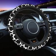 🐄 dohooc cow print steering wheel cover: stylish car accessory with universal fit, 15 inches, breathable and anti-slip design, perfect for both women and men логотип