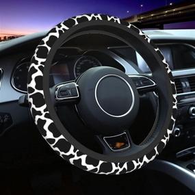 img 4 attached to 🐄 DOHOOC Cow Print Steering Wheel Cover: Stylish Car Accessory with Universal Fit, 15 Inches, Breathable and Anti-Slip Design, Perfect for Both Women and Men