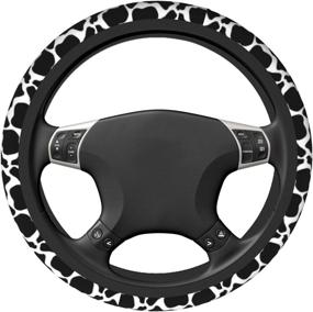 img 2 attached to 🐄 DOHOOC Cow Print Steering Wheel Cover: Stylish Car Accessory with Universal Fit, 15 Inches, Breathable and Anti-Slip Design, Perfect for Both Women and Men