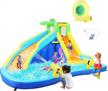 inflatable water slide park bounce house with slides, climbing wall, splash pool, cannon, basketball hoop jumping castle for kids - dreamvan air blower hose carry bag repair kit stakes included. logo
