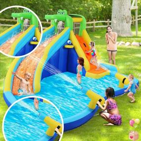 img 1 attached to Inflatable Water Slide Park Bounce House With Slides, Climbing Wall, Splash Pool, Cannon, Basketball Hoop Jumping Castle For Kids - Dreamvan Air Blower Hose Carry Bag Repair Kit Stakes Included.