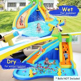 img 3 attached to Inflatable Water Slide Park Bounce House With Slides, Climbing Wall, Splash Pool, Cannon, Basketball Hoop Jumping Castle For Kids - Dreamvan Air Blower Hose Carry Bag Repair Kit Stakes Included.