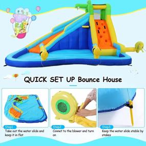 img 2 attached to Inflatable Water Slide Park Bounce House With Slides, Climbing Wall, Splash Pool, Cannon, Basketball Hoop Jumping Castle For Kids - Dreamvan Air Blower Hose Carry Bag Repair Kit Stakes Included.
