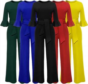 img 3 attached to Women Sexy Half Sleeve High Waist Wide Leg Long Jumpsuits Rompers Pants With Belt