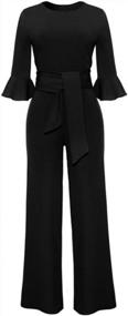 img 4 attached to Women Sexy Half Sleeve High Waist Wide Leg Long Jumpsuits Rompers Pants With Belt