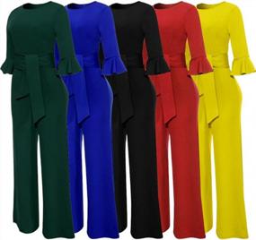 img 2 attached to Women Sexy Half Sleeve High Waist Wide Leg Long Jumpsuits Rompers Pants With Belt