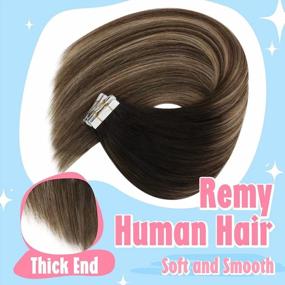 img 1 attached to Get A Stunning Ombre Look With Sunny'S Real Hair Tape In Extensions In Natural Black And Dark Brown With Ash Brown Tape - 20Pcs, 50G, 24Inch.