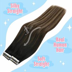 img 3 attached to Get A Stunning Ombre Look With Sunny'S Real Hair Tape In Extensions In Natural Black And Dark Brown With Ash Brown Tape - 20Pcs, 50G, 24Inch.