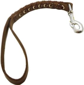 img 1 attached to 🐶 15-Inch Short Brown Leather Braided Traffic Dog Leash