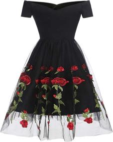 img 2 attached to 👗 Rockabilly Vintage Embroidered Shoulder Cocktail Dresses for Women's Clothing