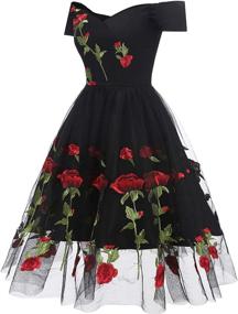 img 3 attached to 👗 Rockabilly Vintage Embroidered Shoulder Cocktail Dresses for Women's Clothing