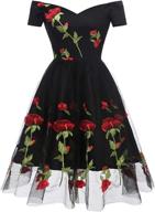 👗 rockabilly vintage embroidered shoulder cocktail dresses for women's clothing logo