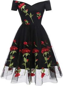 img 4 attached to 👗 Rockabilly Vintage Embroidered Shoulder Cocktail Dresses for Women's Clothing