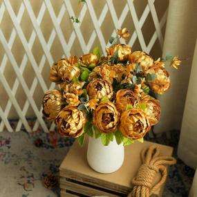 img 1 attached to Beautiful Gold Artificial Peony Bouquet For Home Decor, Weddings & Christmas!