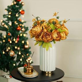 img 3 attached to Beautiful Gold Artificial Peony Bouquet For Home Decor, Weddings & Christmas!