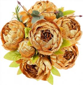 img 4 attached to Beautiful Gold Artificial Peony Bouquet For Home Decor, Weddings & Christmas!
