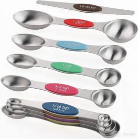 img 3 attached to 🥄 Magnetic Measuring Spoons Set of 9 - Stainless Steel, Stackable, Dual Sided: Teaspoon and Tablespoon for Measuring Dry and Liquid Ingredients - Fits Perfectly in Spice Jars