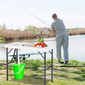 img 2 attached to Goplus Portable Fish Cleaning Table With Sink, Folding Outdoor Camping Sink Station With Hose Hook Up, Heavy Duty Fillet Table With Faucet For Dock Beach Patio Picnic
