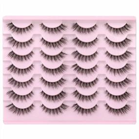 img 4 attached to 14 Pairs 5D Mink False Eyelashes Natural Look Wispy Fluffy Volume Fake Lashes Cat Eye Strip Lash Band Clear Individual Newcally Lashes