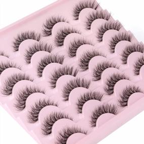img 2 attached to 14 Pairs 5D Mink False Eyelashes Natural Look Wispy Fluffy Volume Fake Lashes Cat Eye Strip Lash Band Clear Individual Newcally Lashes