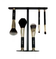 5pc magnetic makeup brush set - gold/black handle, metal stand & gift box | duos mmb 5p logo