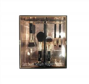 img 3 attached to Набор из 5 магнитных кистей для макияжа - золотая/черная ручка, металлическая подставка и подарочная коробка | Дуэт ММБ 5P