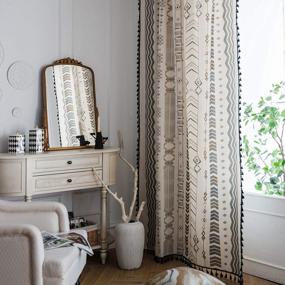 img 2 attached to Boho Cotton Linen Tassel Curtains For Bedroom, Geometric Semi-Blackout Print Farmhouse Bohemian Window Drapes With Rod Pocket For Living Room - ARTBECK (1 Panel)