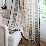 boho cotton linen tassel curtains for bedroom, geometric semi-blackout print farmhouse bohemian window drapes with rod pocket for living room - artbeck (1 panel) логотип