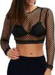 sofkiny women's elastic fishnet long sleeve crop top see through cover up cami tops 2 logo