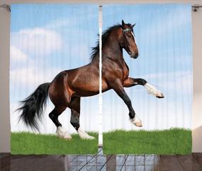 img 1 attached to Занавески в виде лошадей от Ambesonne - гнедая лошадь, шагающая по траве с энергичной и благородной концепцией природы для окон гостиной и спальни - 2 панели, 108 "X 84 ", коричнево-зеленый
