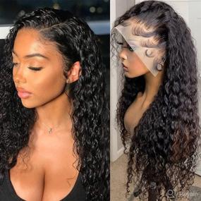 img 4 attached to 👩 High Density 180% 13x4 HD Lace Front Brazilian Deep Wave Human Hair Wig Pre Plucked with Baby Hair, Transparent Glueless Frontal Wig, Natural Black Color - Perfect for Black Women (18 Inch)