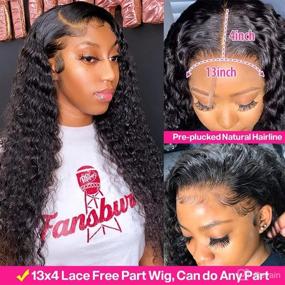 img 3 attached to 👩 High Density 180% 13x4 HD Lace Front Brazilian Deep Wave Human Hair Wig Pre Plucked with Baby Hair, Transparent Glueless Frontal Wig, Natural Black Color - Perfect for Black Women (18 Inch)
