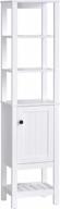 белый отдельно стоящий высокий шкаф для хранения в ванной комнате с многоуровневыми полками - homcom compact organizer tower логотип