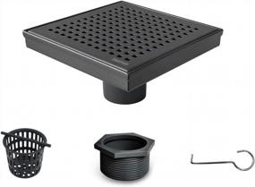 img 1 attached to 6-Inch Square Shower Drain With Quadrato Pattern Grate - Brushed 304 Stainless Steel, Watermark&CUPC Certified, Black | Neodrain
