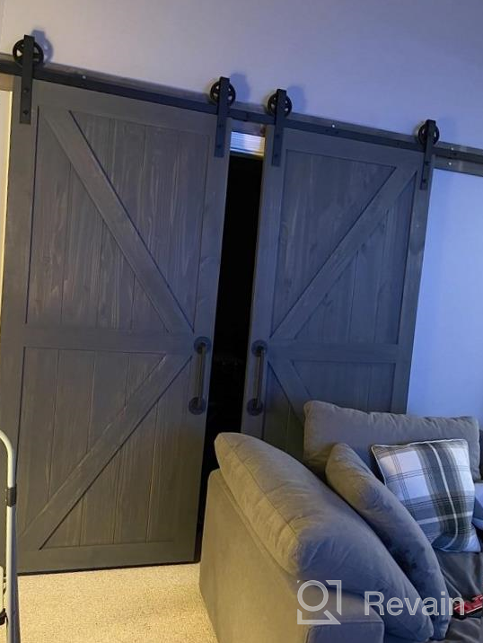 img 1 attached to Transform Your Space With SMARTSTANDARD 16Ft Double Barn Door Hardware Kit - Heavy Duty, Quiet And Smooth Operation - Easy Step-By-Step Installation - Fits 42"-48" Wide Door Panel (Bigwheel Hanger) review by Terrance Palau