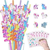 reusable unicorn straws - 26 pcs birthday party favors for girls, including 20 straws & 6 temporary tattoos logo