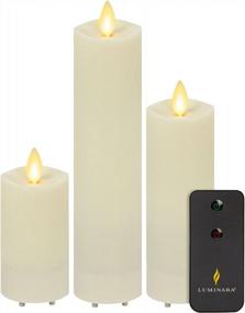 img 4 attached to Luminara Set Of 3 Outdoor Moving Flame 2" Slim Pillar (4.5", 6.5" And 8.5" Tall) IPX4 Water Resistance, Flameless LED Candle With Remote Control, Melted Edge, Matte Plastic, Timer, Ivory