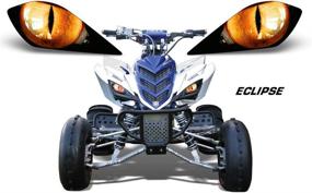 img 1 attached to AMR Racing ATV Headlight Eye Graphics Decal Cover for Yamaha Raptor 700/250/350 - Eclipse Orange