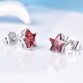 img 1 attached to GULICX Silver Tone Charming Star Garnet Color Wedding Stud Earrings